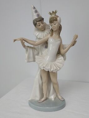 Vintage Lladro "Carnival Couple" Porcelain Ballerina & Harlequin Figurine